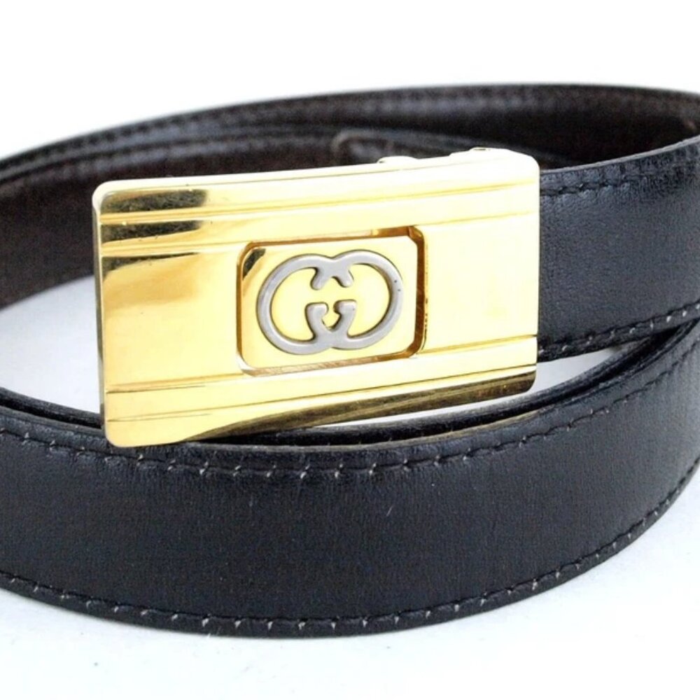 Vintage GUCCI GG Brass Buckle Made in Italy, w/free reversible leather strap
